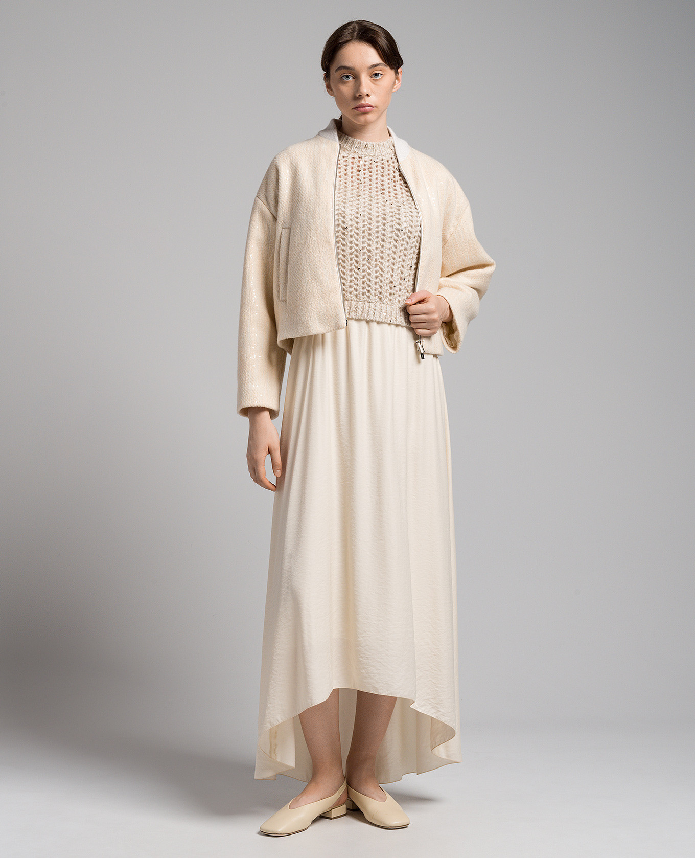 Beige combined dress with sequins Peserico 2