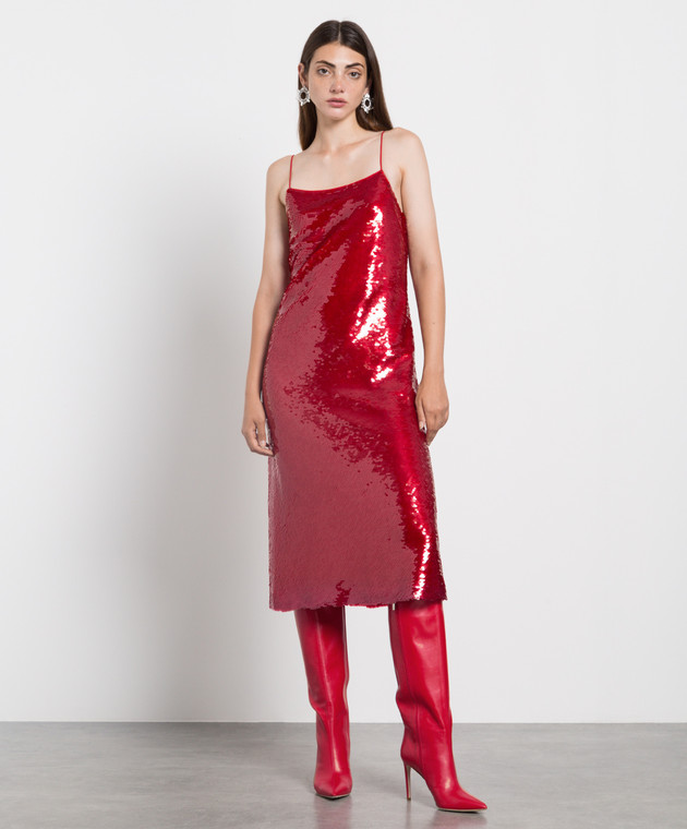 philosophy di lorenzo serafini red dress Philosophy Di Lorenzo Serafini Ruched Tulle Halterneck Midi Dress in Red