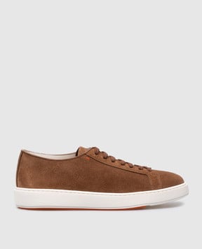 スニーカー Santoni Sneakers in pelle scamosciata con stampa logo Pink Santoni Sneakers In Pelle Scamosciata Con Stampa Logo