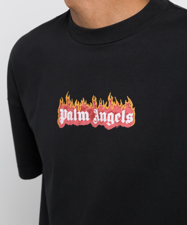 Palm Angels - Black T-shirt with Burning logo print 