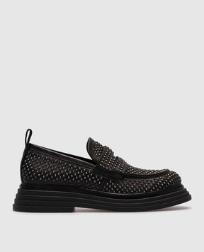 Laura Bellariva Black leather loafers with rivets P9061R16