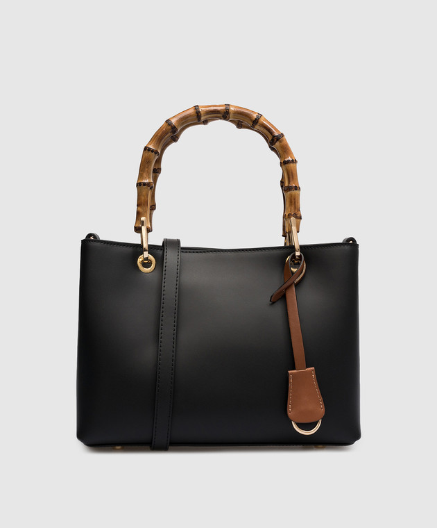 Gianni Notaro - Black leather tote bag with bamboo handles 626  