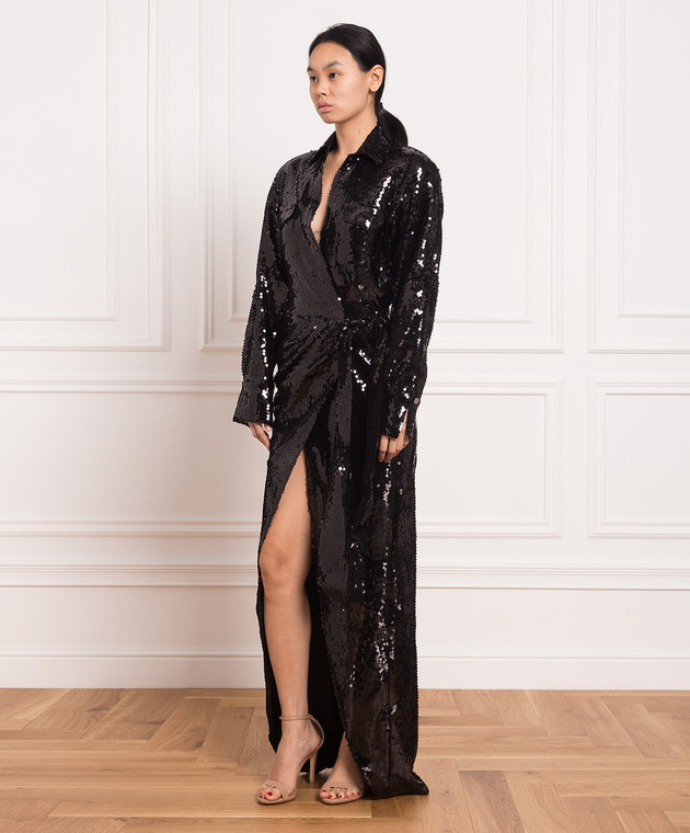 david koma black sequin dress David Koma PADDED HIP DETAIL SEQUIN MIDI DRESS Black / 10