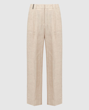 Peserico Beige striped linen pants with sequins PM4307Z07554