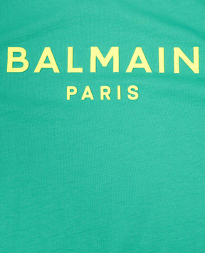 Balmain Children's green t-shirt with textured logo BU8Q82Z0082410