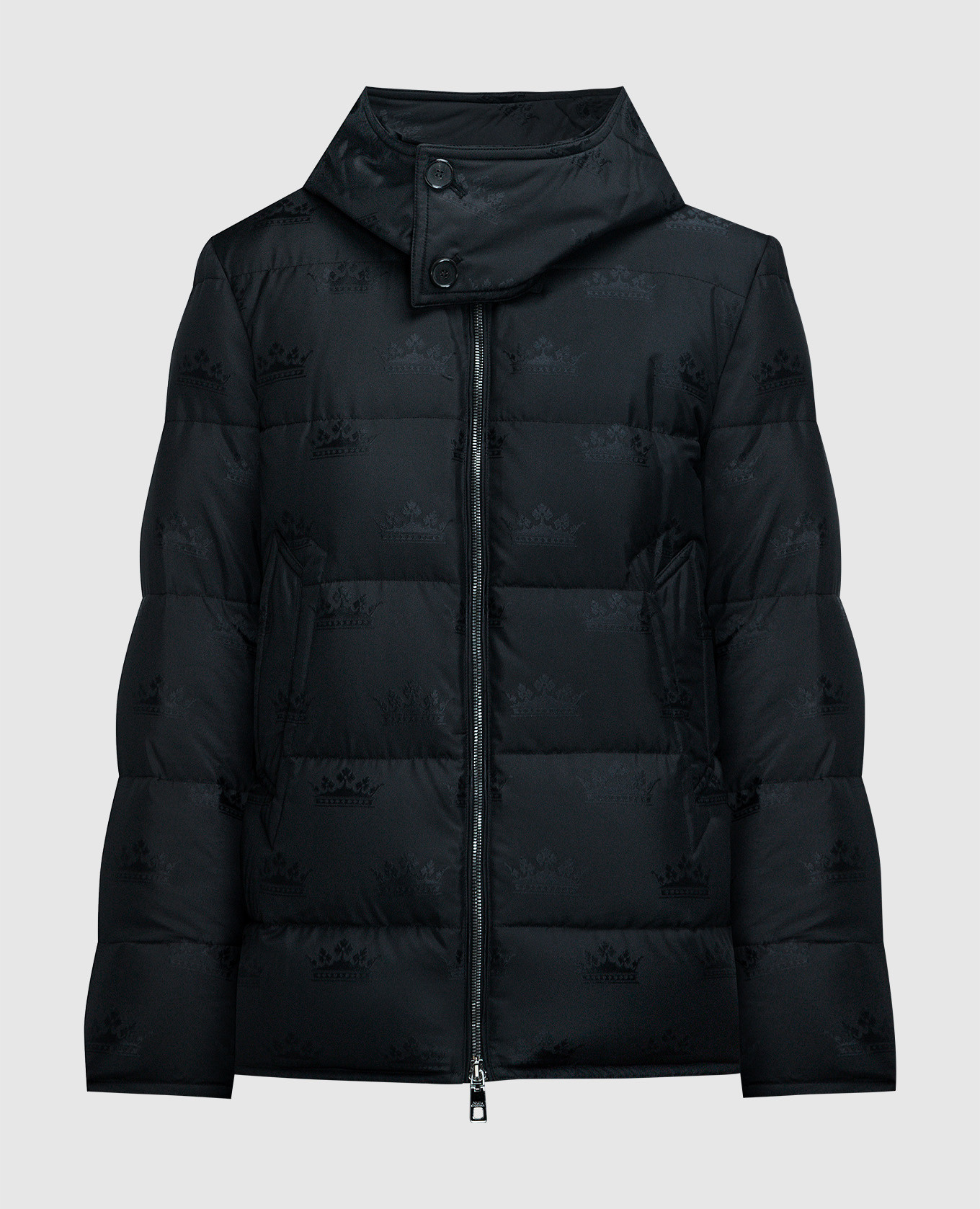 Black down jacket in a branded pattern dolce&gabbana
