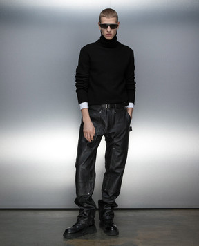 Helmut Lang Black leather pants with a vintage effect N07HM202