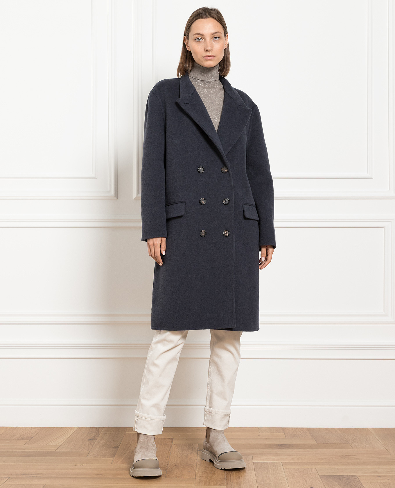 

Blue double-breasted wool and cashmere coat Brunello Cucinelli