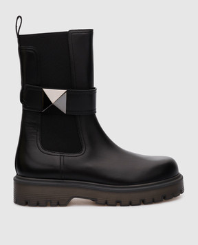 Valentino One Stud Beatle Black Leather Chelsea Boots 3W2S0FY1IJW
