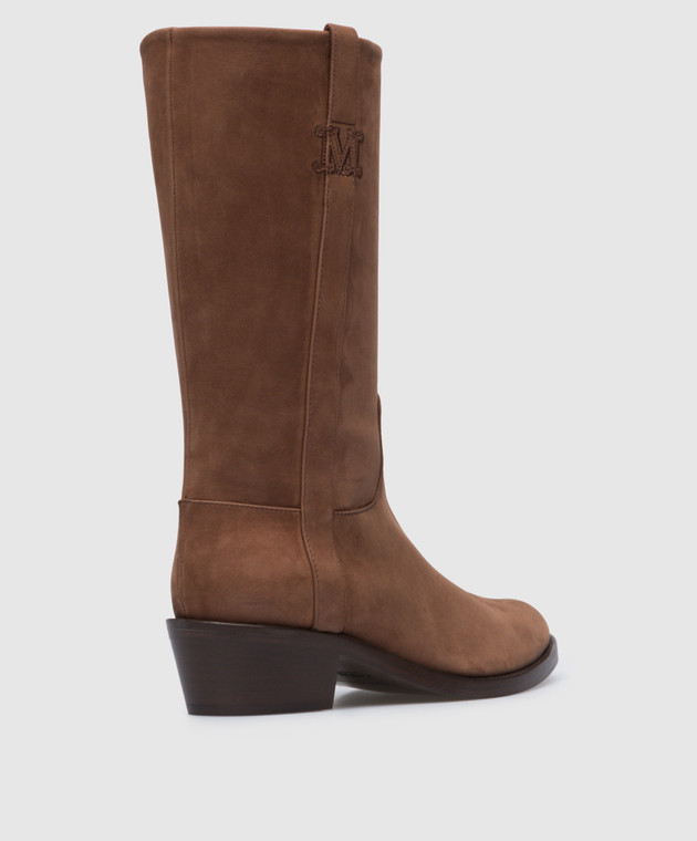 Max Mara Stivali Barry2 in camoscio marrone con logo ricamato