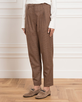 Brunello Cucinelli Brown plaid trousers with eco-brass MP512P8093