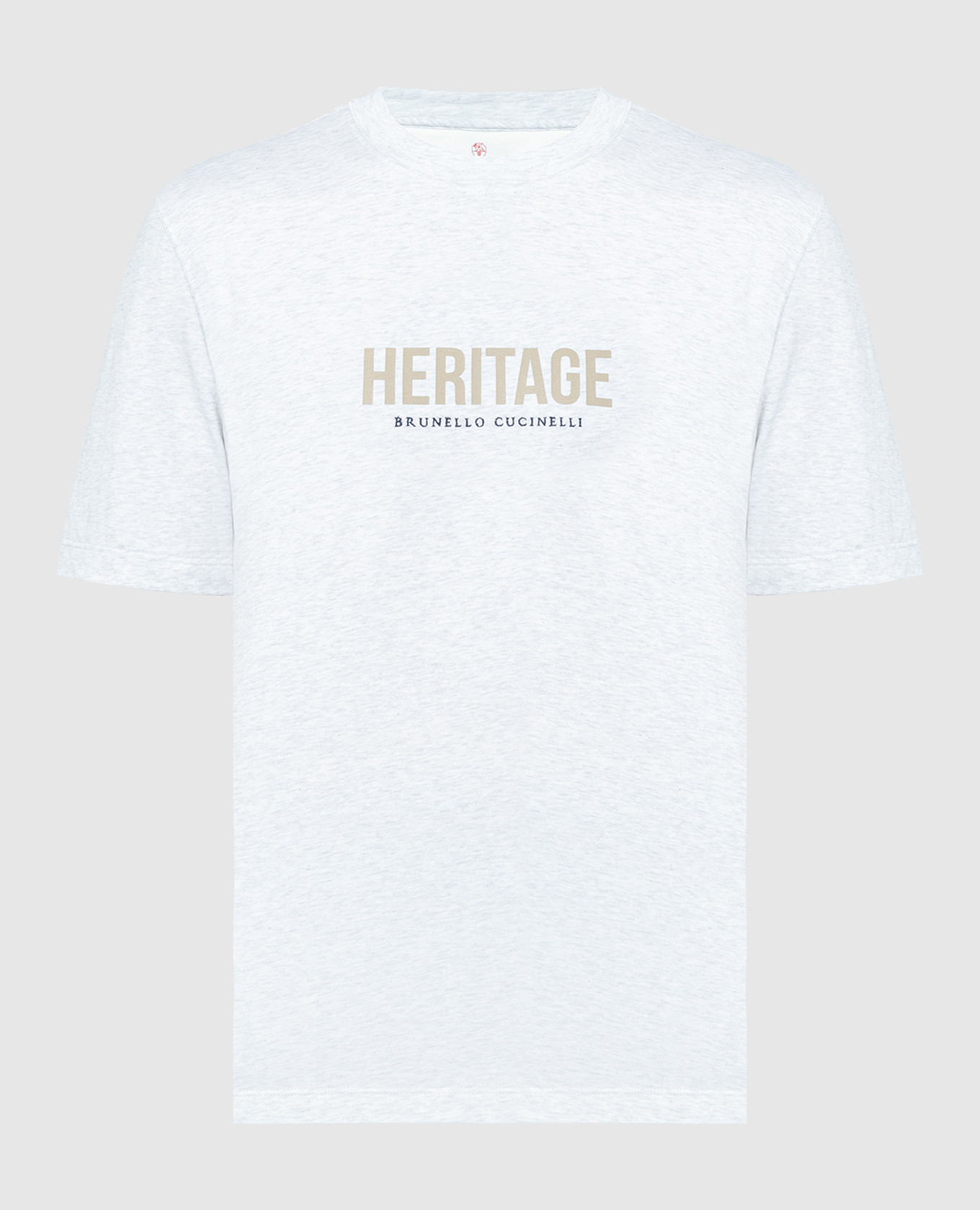Gray melange t-shirt with logo print and embroidery brunello cucinelli