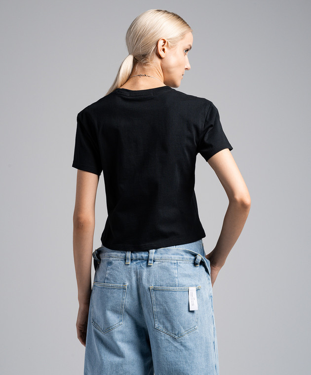 Rokh - Black t-shirt with logo embroidery R9CA39CT - shop with