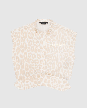 Balmain Children's beige animal print top BS5A32P0282410