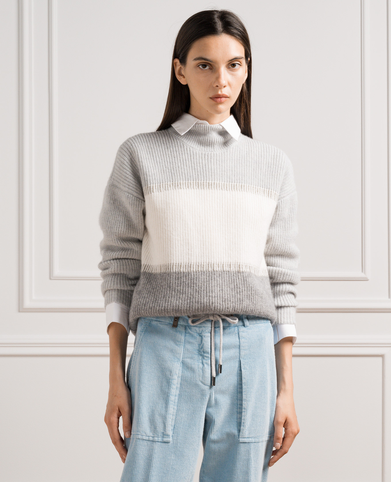 

Gray wool, silk and cashmere sweater with monil chain Peserico, Grey