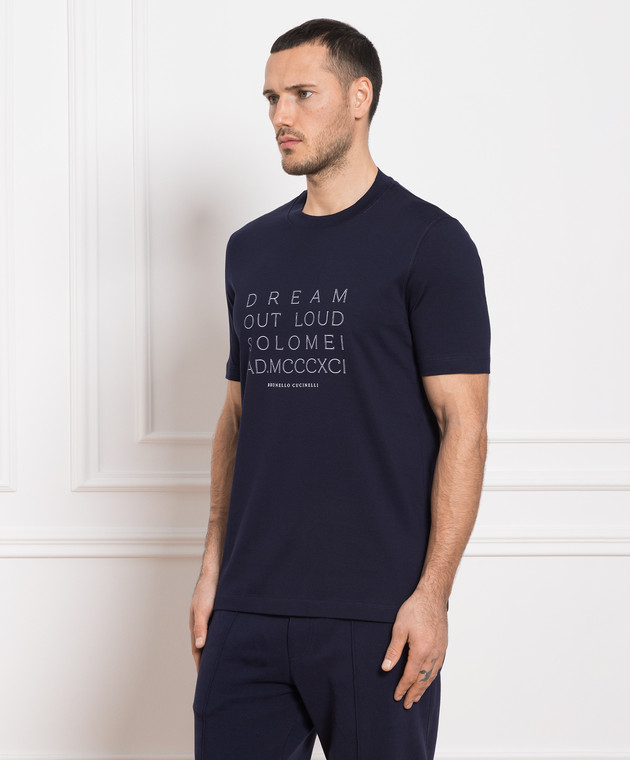 Brunello Cucinelli - Blue t-shirt with Dream out loud print