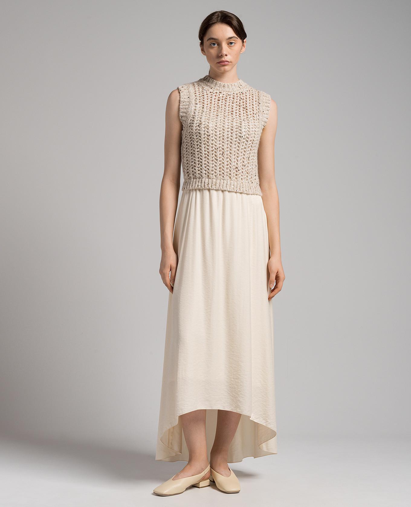 Beige combined dress with sequins Peserico 3