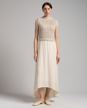 Peserico Beige combined dress with sequins E82089F039206A