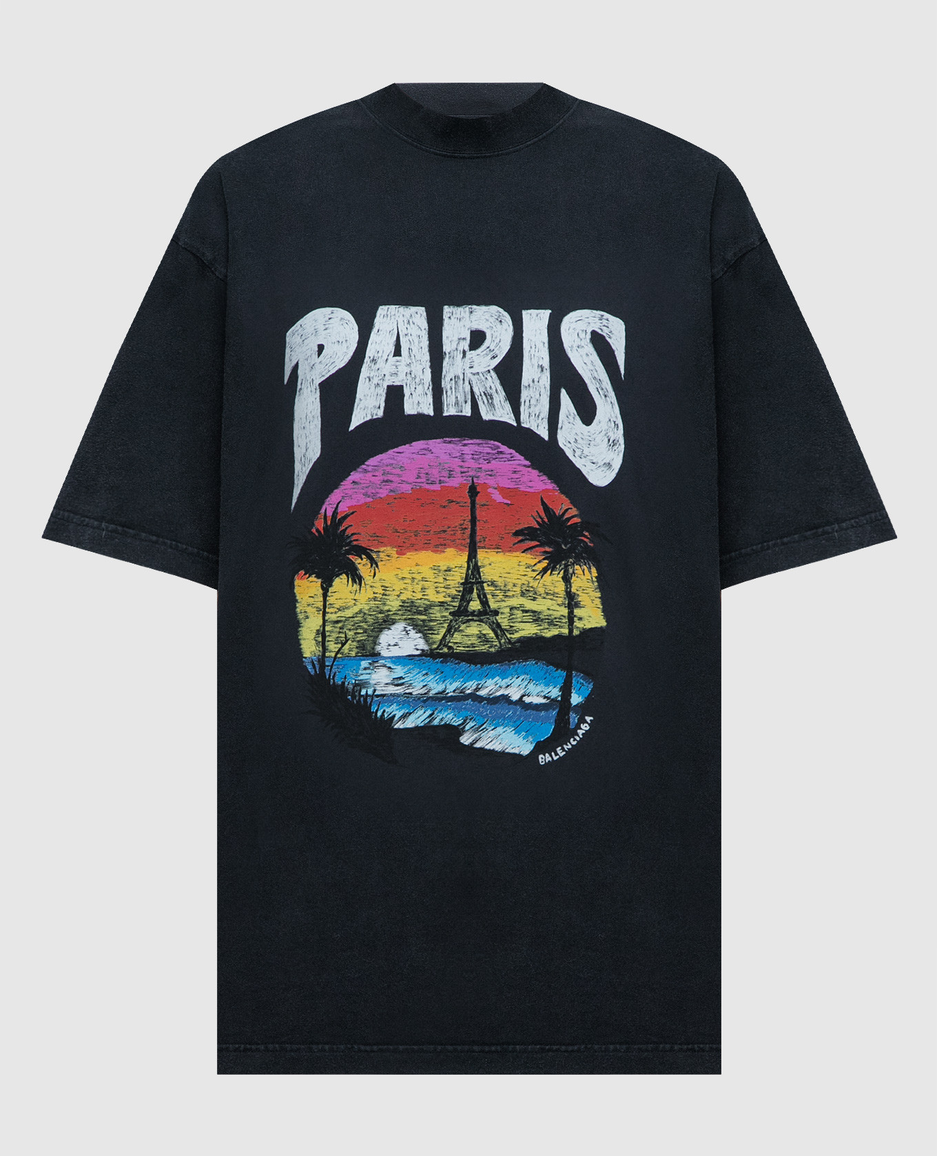 Balenciaga - Black t-shirt with PARIS TROPICAL print