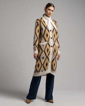 Etro Beige elongated cardigan in a geometric pattern D119649228
