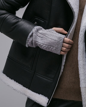 Ballantyne Gray mittens made of wool in a textured pattern B1Q0257W113
