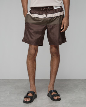 Dolce&Gabbana Brown swim shorts with Re-edition patch M4E74TFUSFW