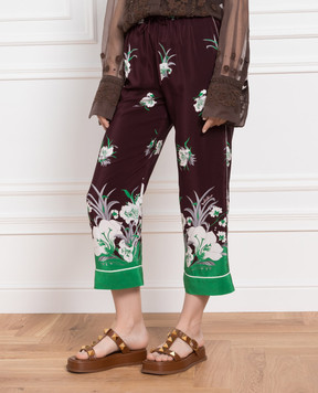 Valentino Burgundy Floral Silk Trousers XB0RB4T2775