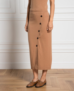 Allude Brown wool and cashmere skirt with slit 23517018