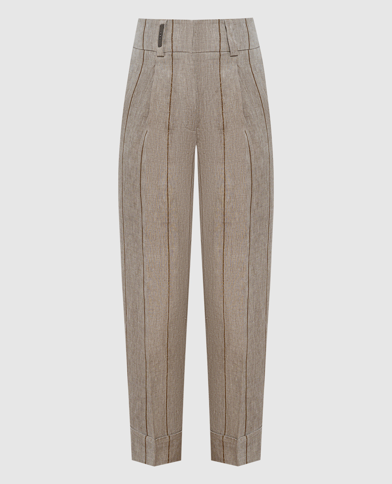 

Brown striped linen pants with monil chain Peserico