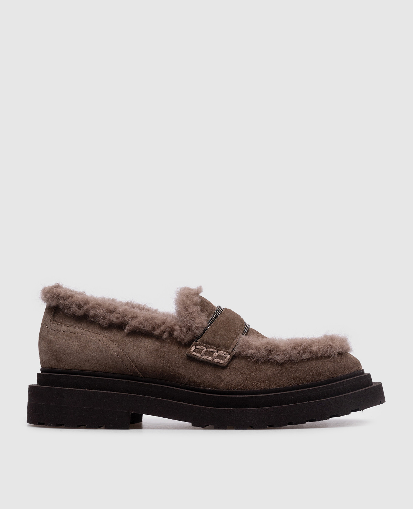 

Brown suede loafers with monil chain Brunello Cucinelli, Коричневый