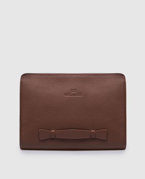Enrico Mandelli Brown leather folder for documents with embossed logo BRANDO7213