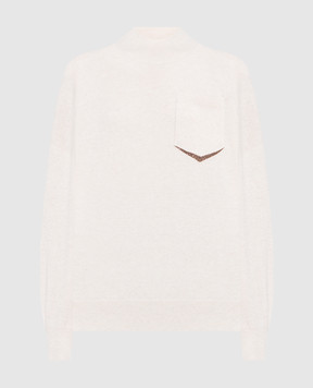 Brunello Cucinelli Beige cashmere jumper with monil chain M12186504P