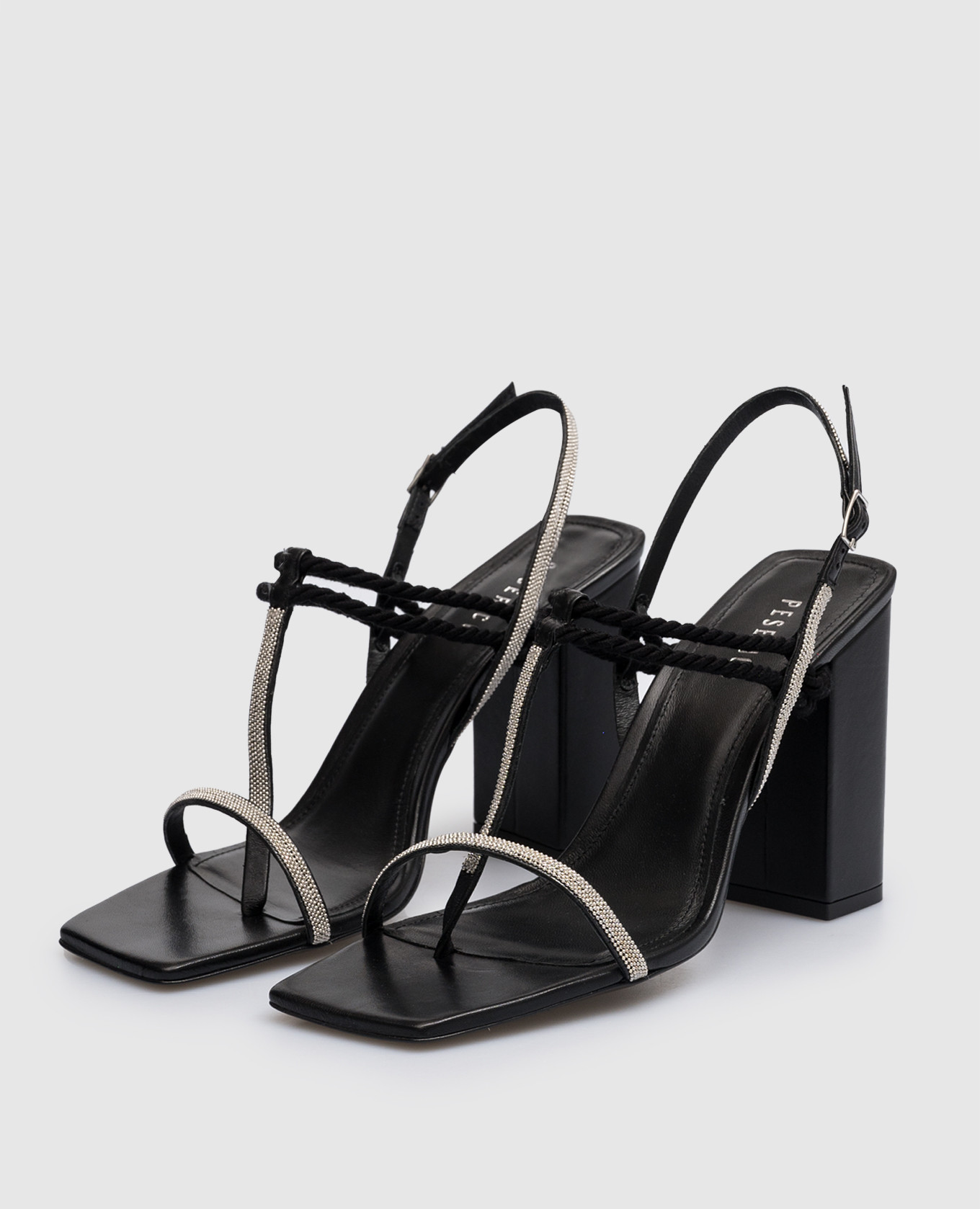 

Black leather sandals with monil chain Peserico
