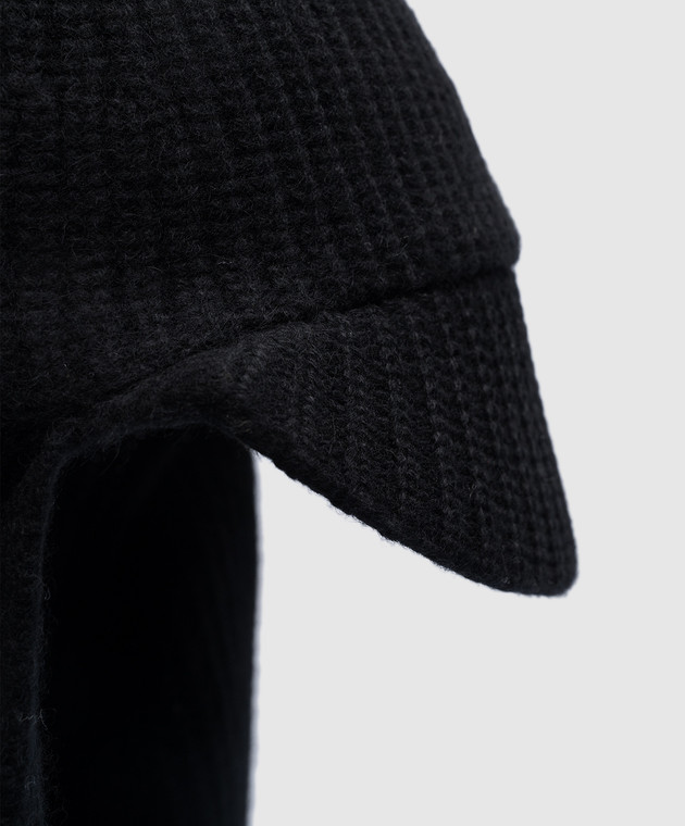 Yves Salomon Black hat with a scarf made of wool and cashmere