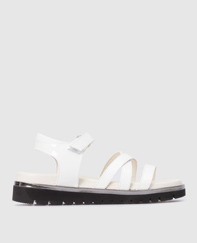 Zecchino D'oro Children's white patent leather sandals with contrasting soles F3666012829