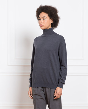 Brunello Cucinelli Gray cashmere turtleneck with monil chain M12150103P