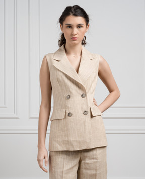 Peserico Beige double-breasted striped linen waistcoat S0310307554