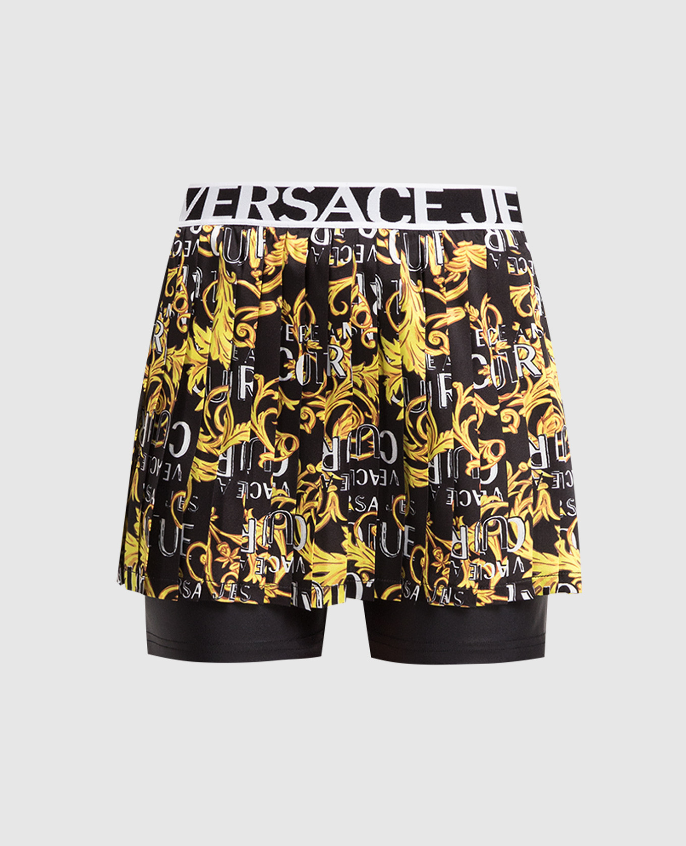 

Black skirt-shorts with pleating in Logo Couture print Versace Jeans Couture