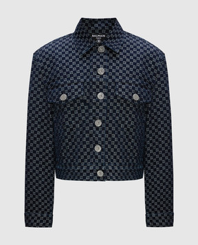 Balmain Blue denim jacket with logo monogram BF0TC110DD80