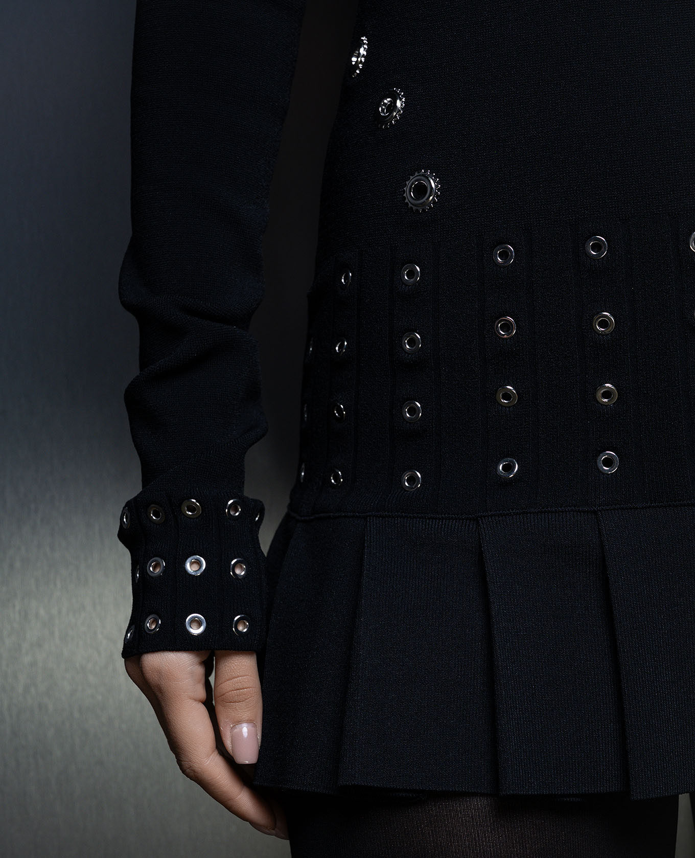 

Black mini dress with pleating and eyelets Off-White