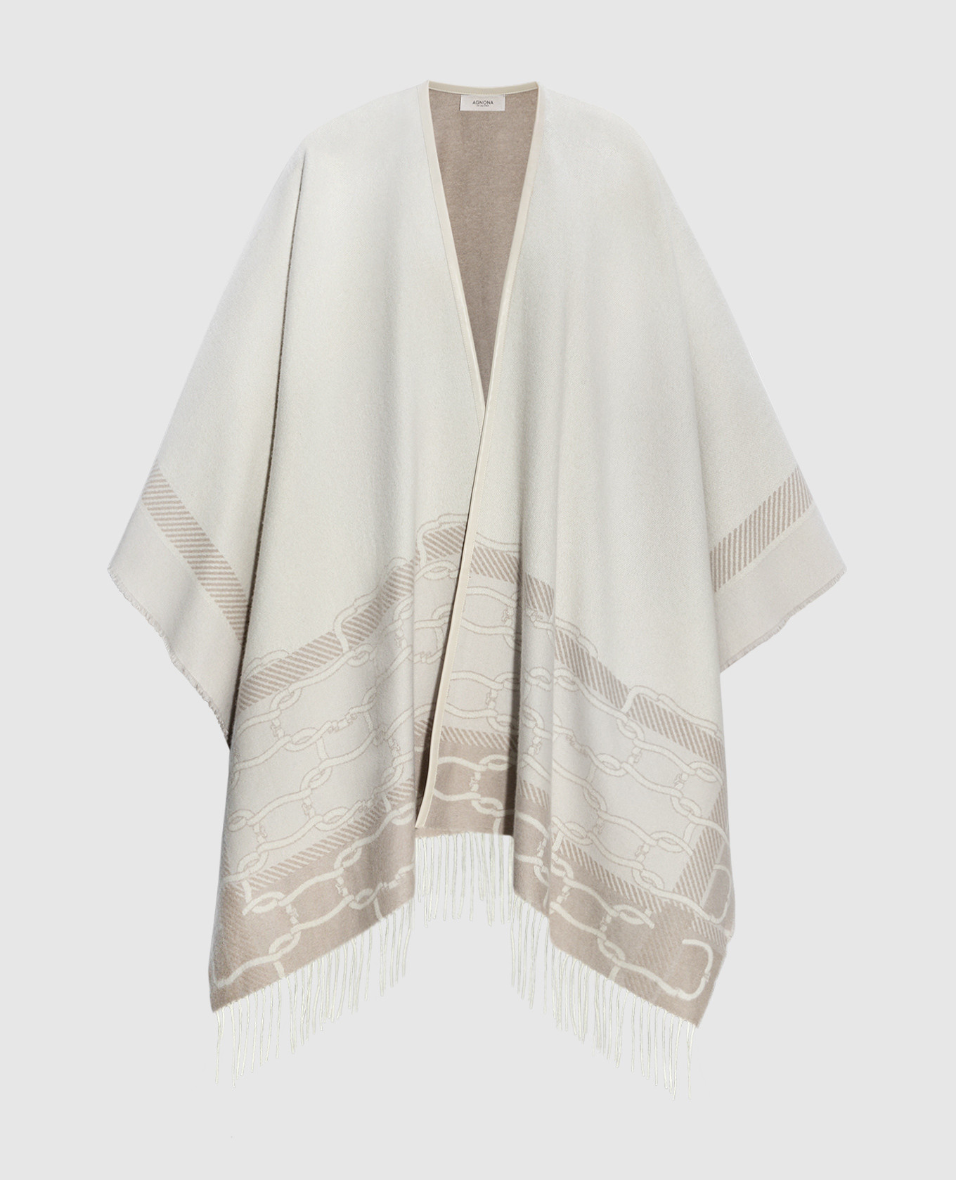 Beige poncho with fringe agnona