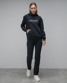 Agnona Blue hoodie with logo print TN0601YY2047