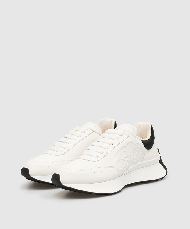 Alexander mcqueen white and black runner leather sneakers online