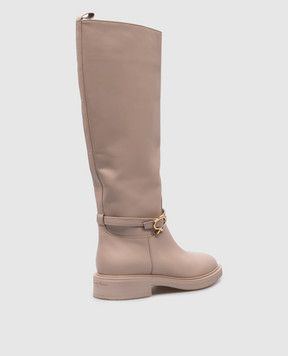 Gianvito Rossi Ribbon Cavalier beige leather boots with metal logo G8034520GOM