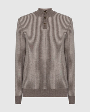 Cashmere&Whiskey Brown striped wool and cashmere jumper PL104