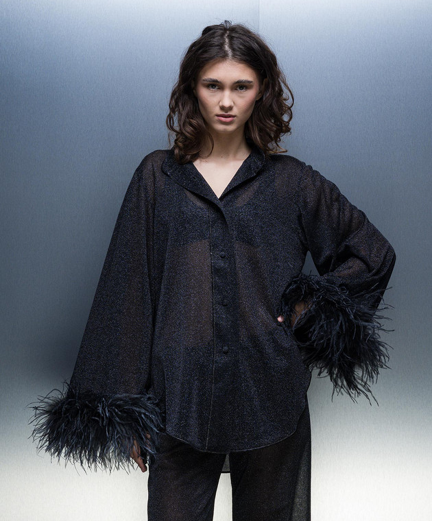 Oseree - Lumiere Plumage black blouse with ostrich feathers