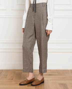 Brunello Cucinelli Linen pants in a houndstooth pattern with lurex MD547P8292
