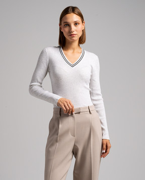Brunello Cucinelli White ribbed pullover with lurex M9A844502