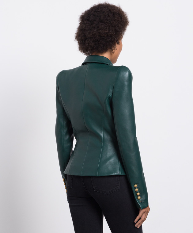 Balmain - Green leather double-breasted jacket BF1SI355LB24 - shop
