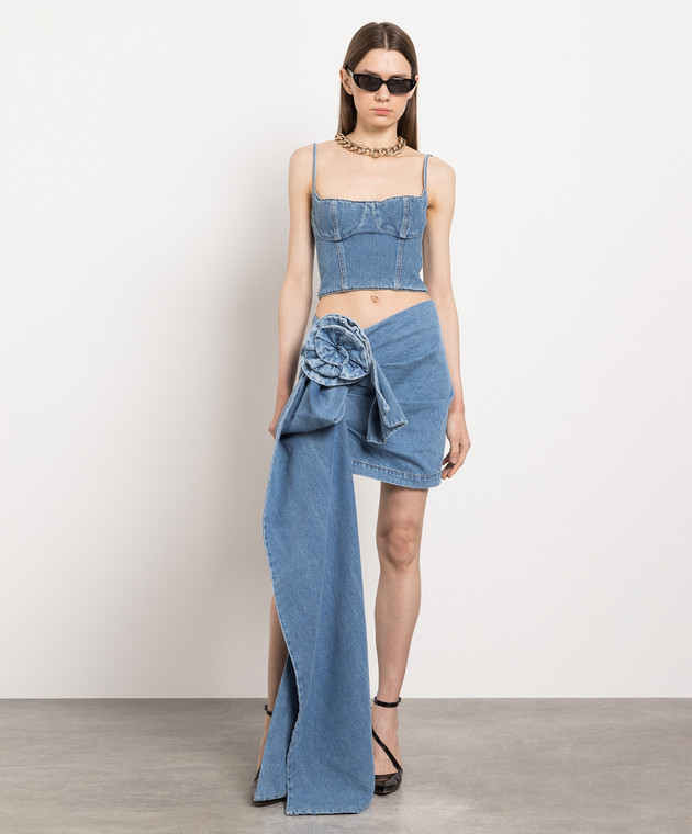スカート MAGDA BUTRYM SS25 '03' skirt (144525 LIGHT BLUE) Floral appliqué denim midi skirt in black